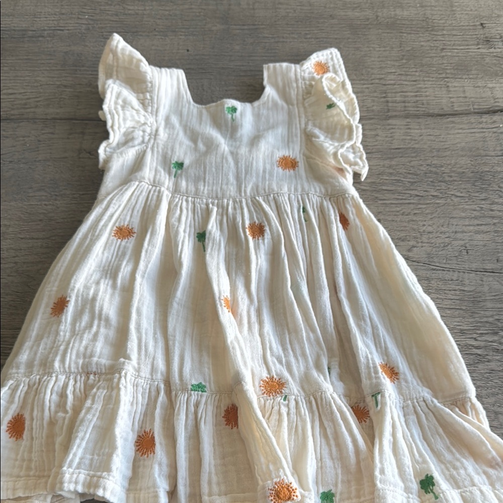 Pink Chicken Cream Dress with Orange and Green Embroidery